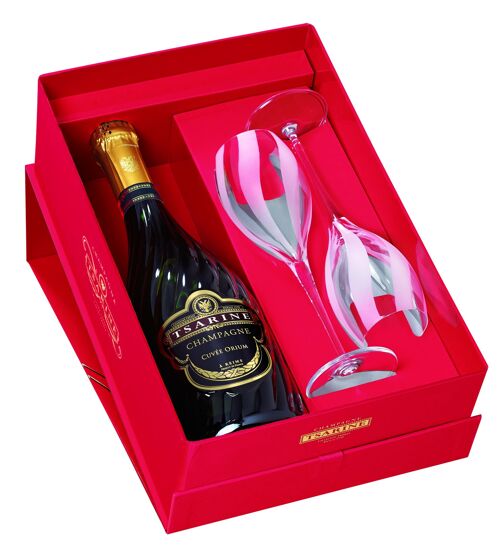 Champagne Tsarine - Cuvée Orium Extra Brut - Coffret 1 Bouteille 75cl + 2 Flûtes