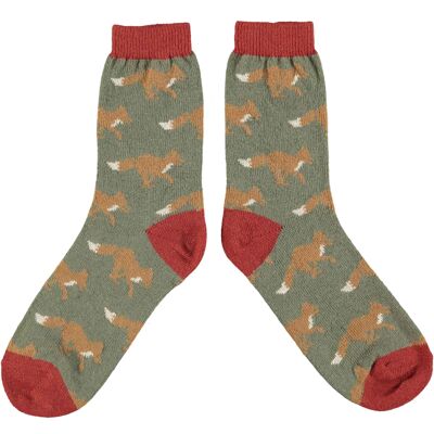 Women's Lambswool Ankle Socks - fox - dark green