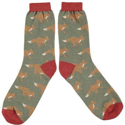 Men's Lambswool Ankle Socks running fox - green