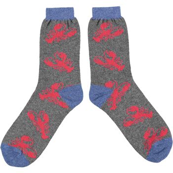 Socquettes homme laine d'agneau homard- gris/rouge 2