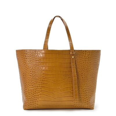 Leandra camel coconut embossed leather shopping bag