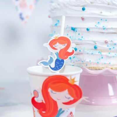 6 pajitas de papel Mermaid Coral