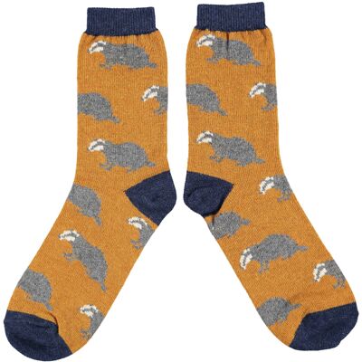 Men's Lambswool Ankle Socks badger - mustard