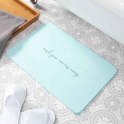 Wash Your Worries Away Aqua Blue Stone Non Slip Bath Mat