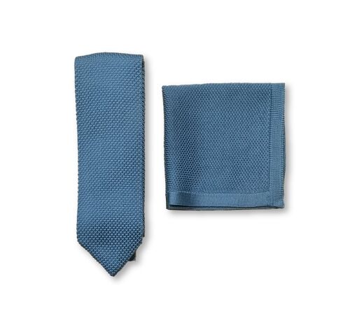 Air force blue knitted tie and pocket square set