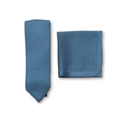 Air force blue knitted tie and pocket square set