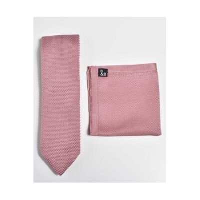 Conjunto de pañuelo de bolsillo y corbata de punto rosa antiguo
