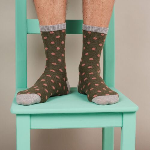 Men's Lambswool Ankle Socks small spot - green