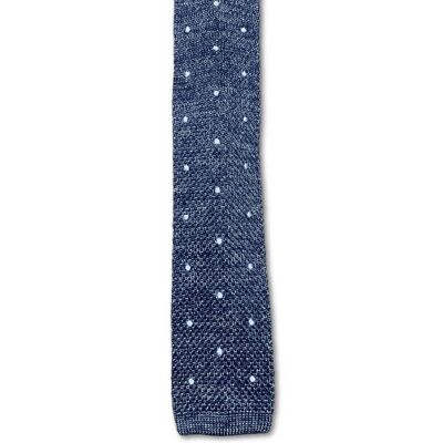 Cravate tricotée à pois bleu chiné