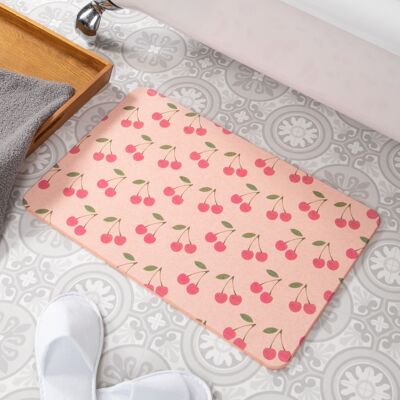 Tapis de bain antidérapant cerises pierre rose