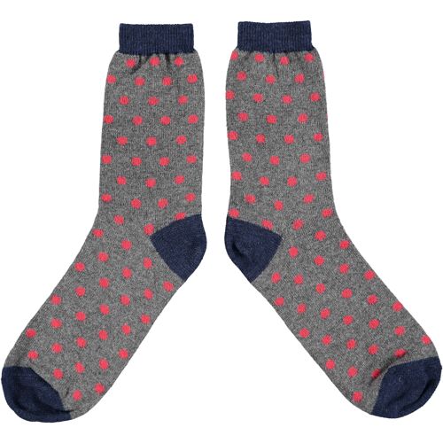 Men's Lambswool Ankle Socks small spot - grey/red