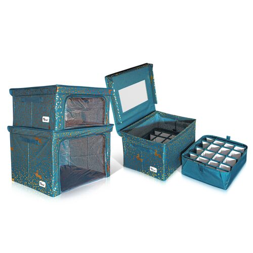 Periea Christmas Baubles & Decorations Storage Boxes -  Carol Blue Reindeer
