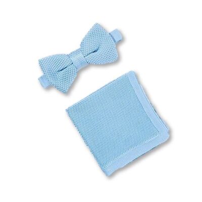 Conjunto de pajarita y pañuelo de bolsillo de punto azul Bluebell