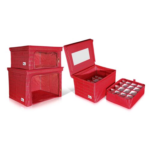Periea Christmas Baubles & Decorations Storage Boxes - Carol Red Holiday