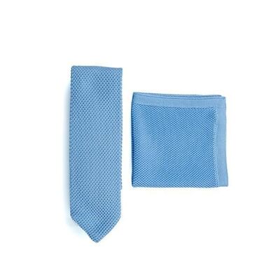 Conjunto de corbata y pañuelo de bolsillo de punto azul bluebell