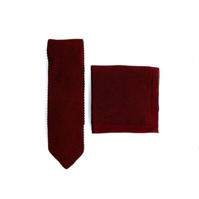 Corbata y pañuelo de bolsillo de punto burdeos