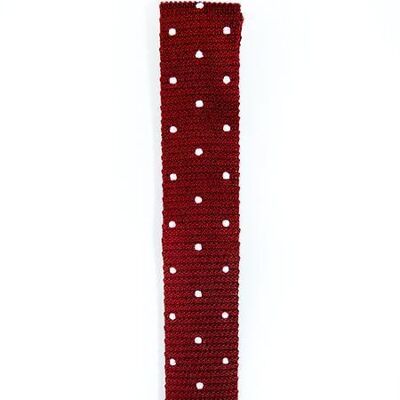 Cravate tricotée à pois bordeaux