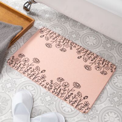 Flowers Border Pink Stone Non Slip Bath Mat