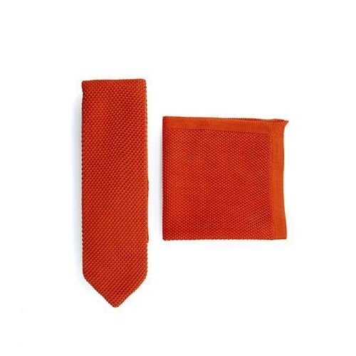 Burnt orange knitted tie and pocket square set
