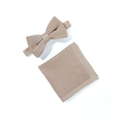 Champagne knitted bow tie and pocket square set