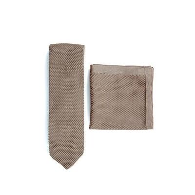 Corbata y pañuelo de bolsillo de punto champán