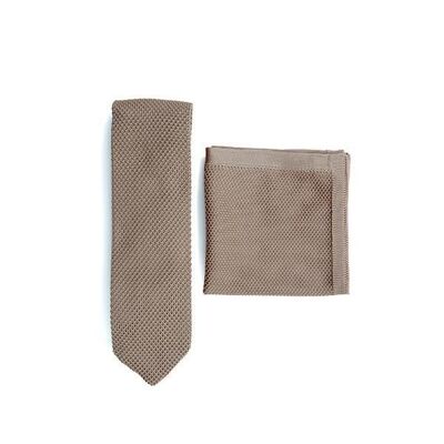 Champagne knitted tie and pocket square set