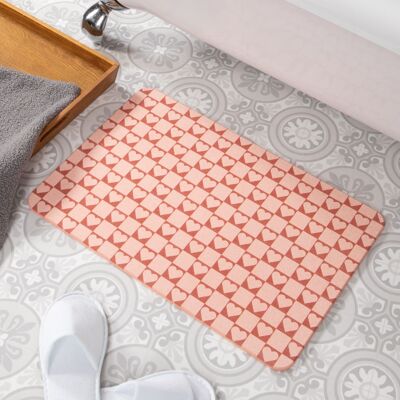 Heart Check Pink Stone Non Slip Bath Mat