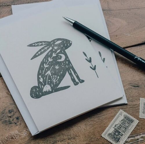 Folk Rabbit Letterpress Card