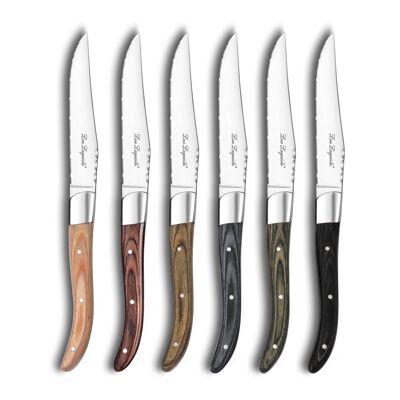 LOUIS - Box of 6 steak knives 6 mixed pakka wood - LOU LAGUIOLE