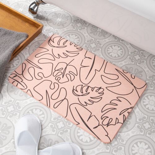 Monstera Pink Stone Non Slip Bath Mat