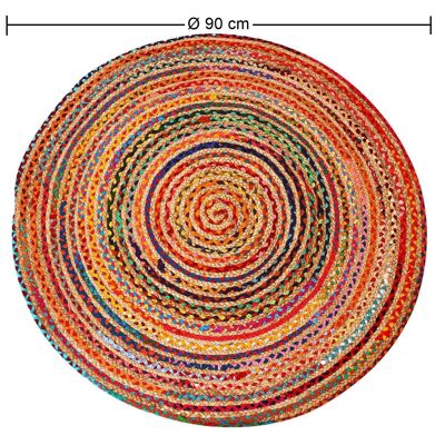 Jute Teppich Tamani Bunt Ø 90 cm rund Naturfaser Teppichläufer Deko Juteteppich