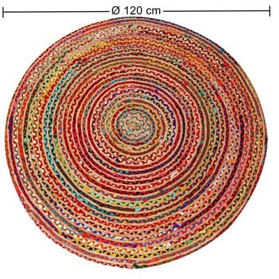 Alfombra de yute Tamami Colorful Ø 120 cm alfombra redonda de fibras naturales alfombra decorativa de yute