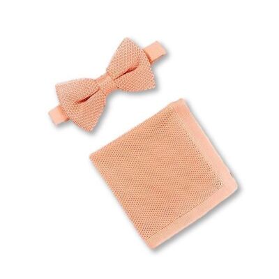 Conjunto de pajarita y pañuelo de bolsillo de punto coral fusion