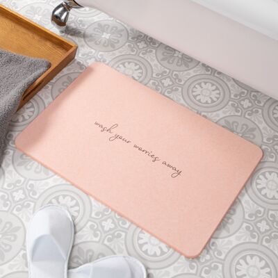 Wash Your Worries Away Pink Stone Non Slip Bath Mat