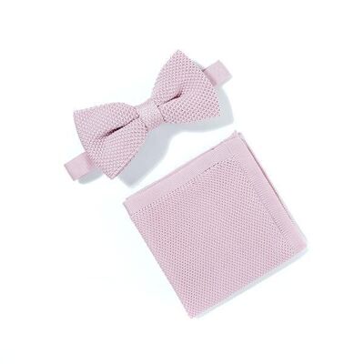 Conjunto de pajarita y pañuelo de bolsillo de punto rosa empolvado