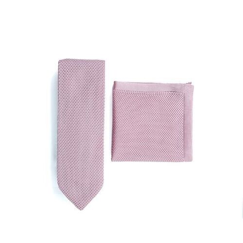 Dusty pink knitted tie and pocket square set