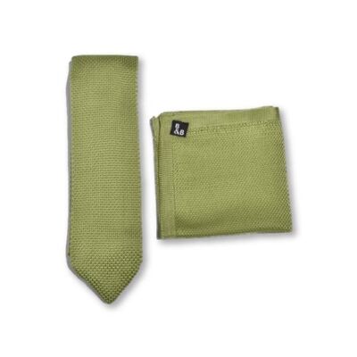 Corbata de punto verde esmeralda y pañuelo de bolsillo de punto