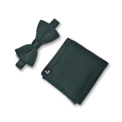 Green Knitted Bow Tie and Knitted Pocket Square Set