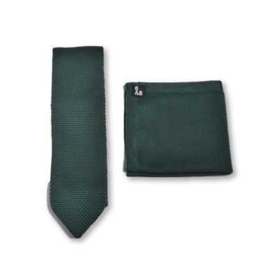 Corbata de punto verde y pañuelo de bolsillo