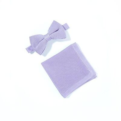 Conjunto de pajarita y pañuelo de bolsillo de punto lavanda