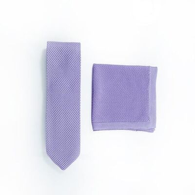 Corbata y pañuelo de bolsillo de punto lavanda