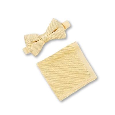 Conjunto de pajarita y pañuelo de bolsillo de punto amarillo suave