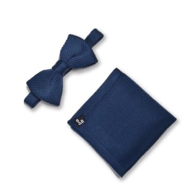 Conjunto de pajarita y pañuelo de bolsillo de punto azul medianoche