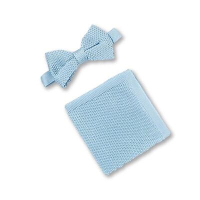 Conjunto de pajarita y pañuelo de bolsillo de punto azul brumoso