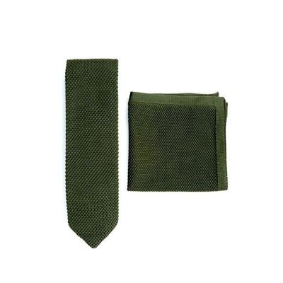 Corbata y pañuelo de bolsillo de punto verde musgo