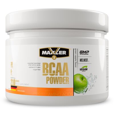 Maxler BCAA Powder, Green Apple, 210g, Essential Amino Acids, L-Leucine, L-Isoleucine, L-Valine