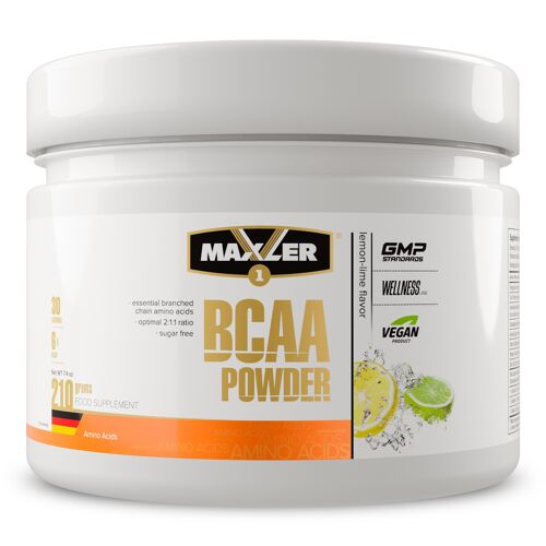 Maxler BCAA Powder, Zitronen-Limette, 210g, Essentielle Aminosäuren, L-Leucin, L-Isoleucin, L-Valin