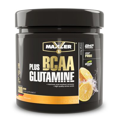 Maxler BCAA+Glutamina, naranja, 300 g, 6 g de BCAA y 3 g de glutamina por ración