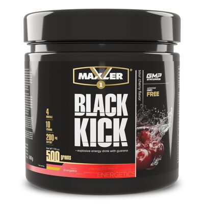 Maxler Black Kick, cereza, 500g, cafeína y extracto de guaraná, con vitaminas y minerales