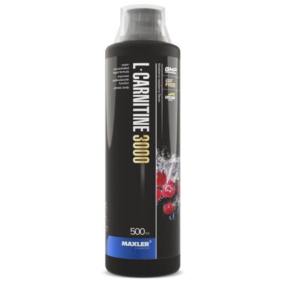 Maxler L-Carnitina 3000, Mirtillo-Lampone, 500ml, Vegano, L Carnitina Liquida, L Carnitina Liquida